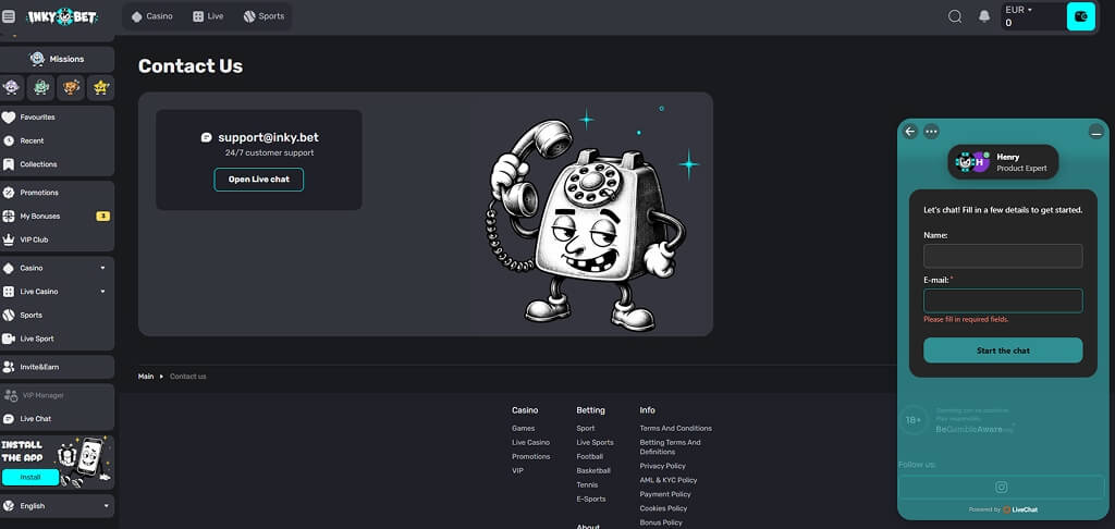 InkyBet Casino Conact Us