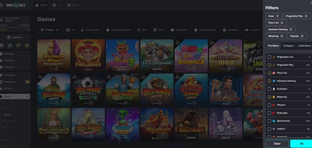 InkyBet Casino Game Providers